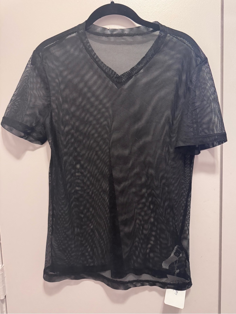 FeverCity Men’s Small Black Sheer Mesh V Neck T Shirt Short Sleeve NWT